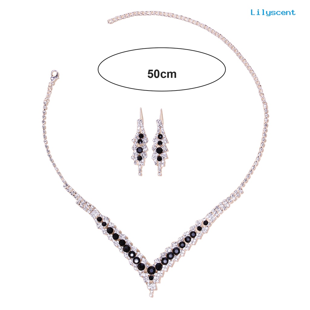 [LS]1 Set Kalung Pengantin Elegan Dainty Temperamen Mulia Berkilau Berwarna Berlian Imitasi Menjuntai Anting Kit Perhiasan Pernikahan