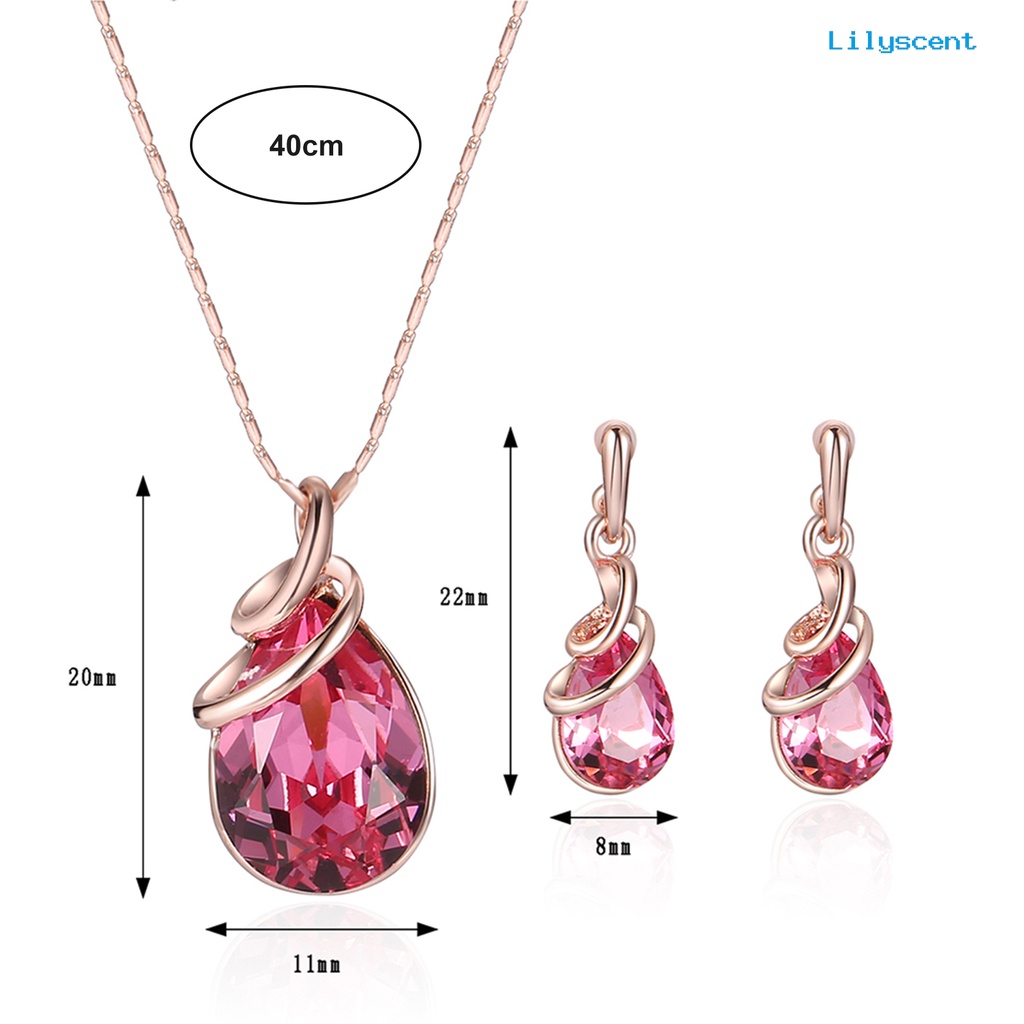 [LS]1 Set Wanita Kalung Elegan Mewah Hadiah Mulia Tetesan Air Merah Berlian Imitasi Bertatahkan Stud Anting Kit Fashion Perhiasan