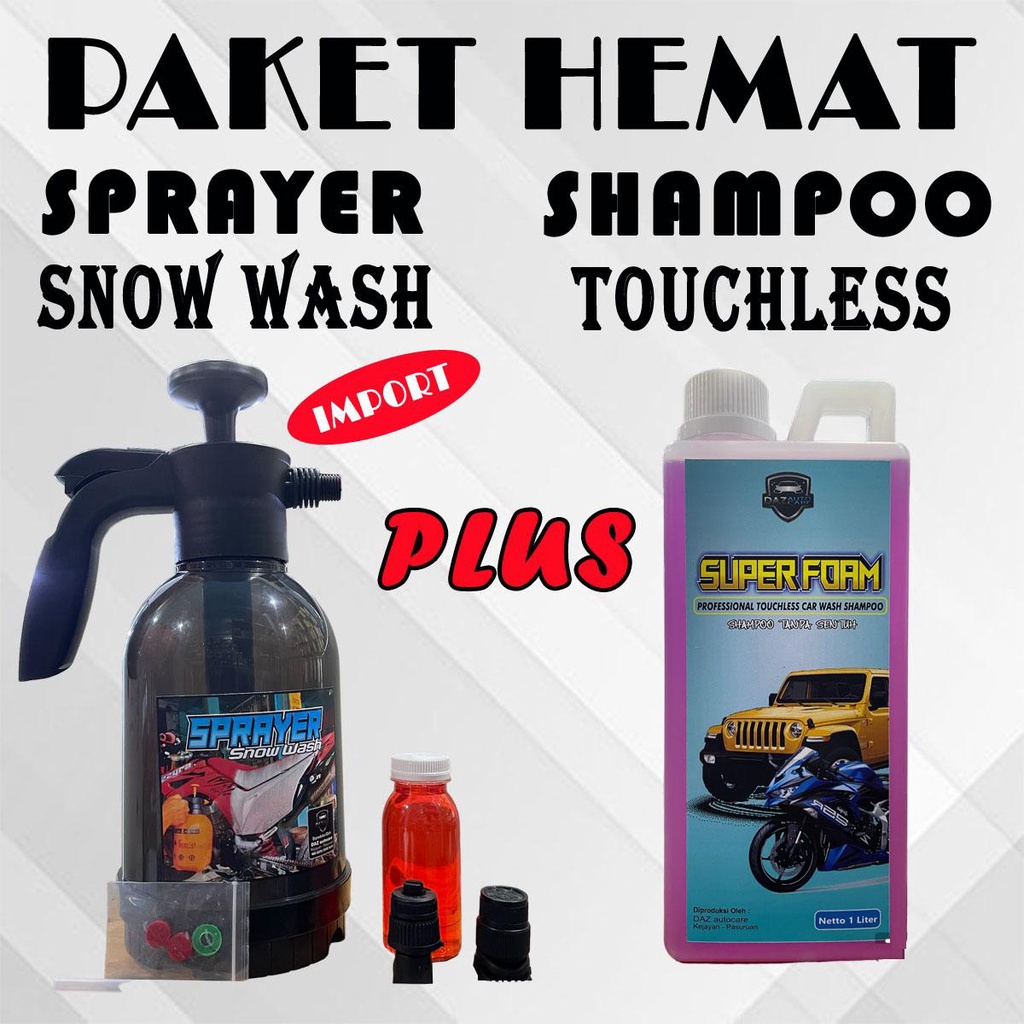 paket hemat snow wash spray import 2in1 dan shampo touchless 1 liter