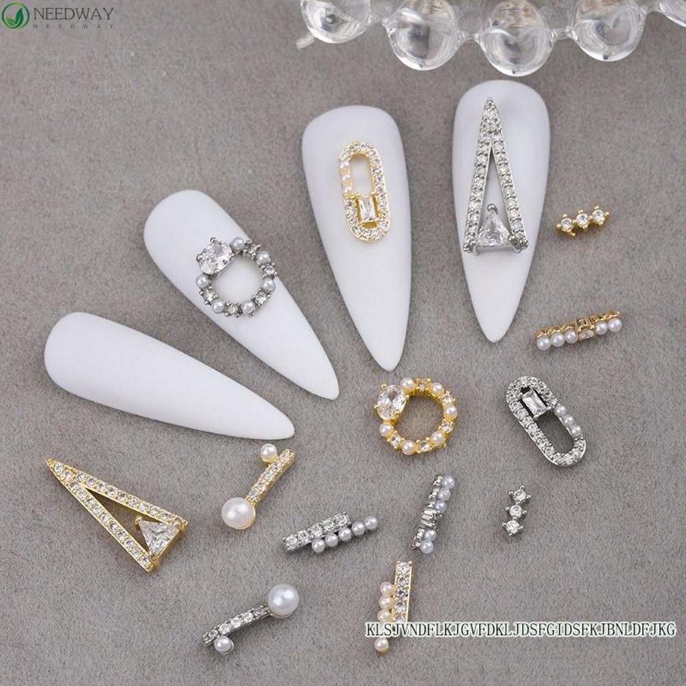 Needway Kuku Ornamen 3D DIY Mutiara Bentuk Geometris Berlian Imitasi Diamond Insert Manicure Charms