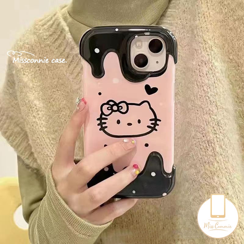 Casing Ponsel 3D Ice Cream Pink Kompatibel Untuk IPhone 7Plus 11 14 13 12 Pro Max XR 78 Plus X XS Max 8Plus Lembut Tpu Shockproof Kartun Lucu Hello Kitty Cat Cover