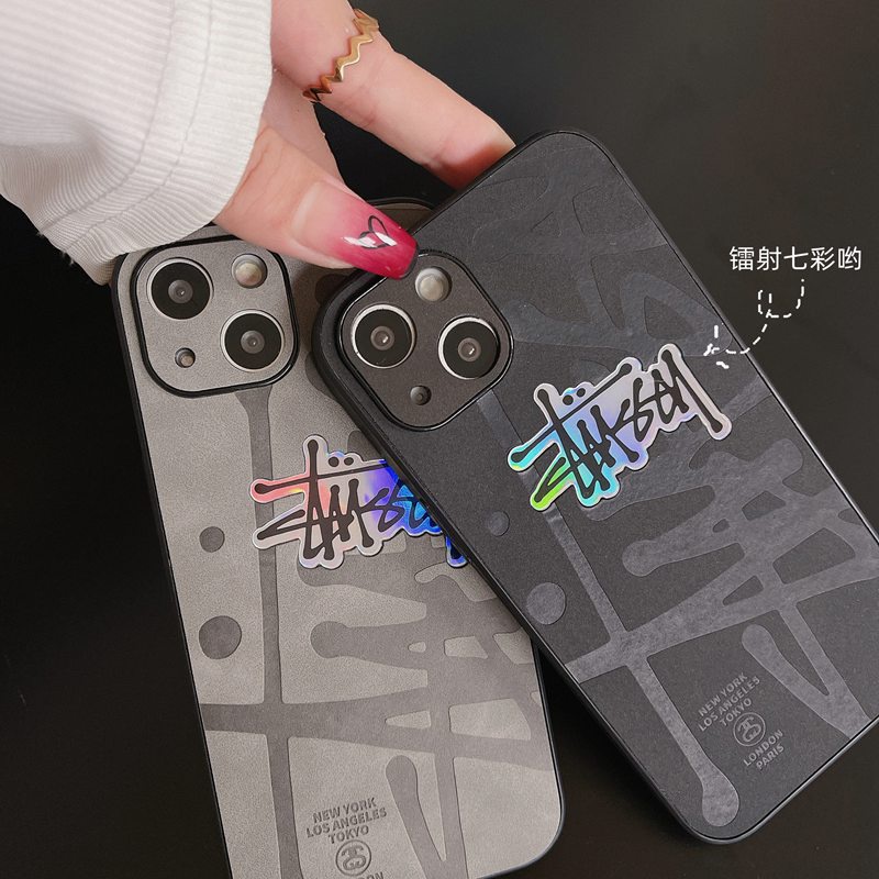 【Gradient Laser】Case IPhone 11 12 13 14 Pro Max X XR XS MAX 14 Plus Protect Case Man Men's Fashion Black Stussy Phone Case