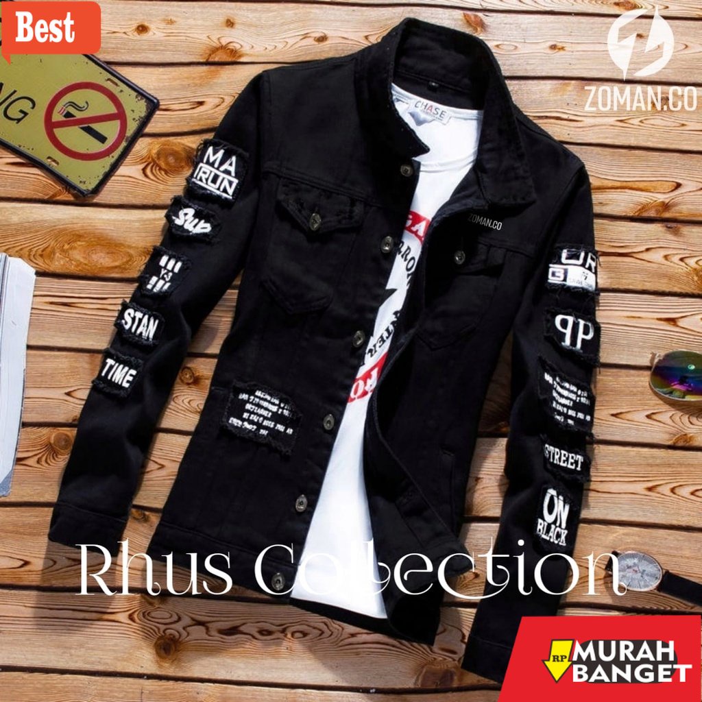 Jaket denim pria terbaru- Jaket Jeans Denim Printing Zoman|Jaket Jeans Denim Zoman Sablon|Jaket Jean