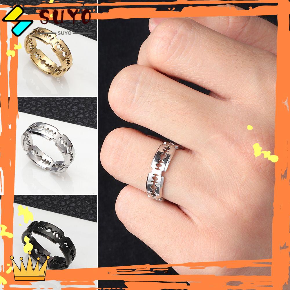 Suyo Cincin Bermata-Mata Perempuan Pria Perhiasan Rock Mens Rings Metal Hip Hop Punk