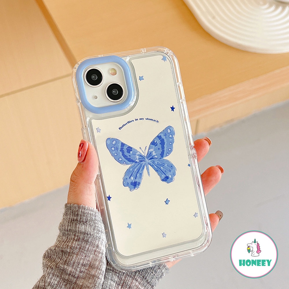 IPHONE Biru Kupu-Kupu Cermin Rias Invisible Stand Phone Case Untuk Iphone14 12 13 11 Pro Max14 12 Pro Bintang Kecil Shockproof Back Cover