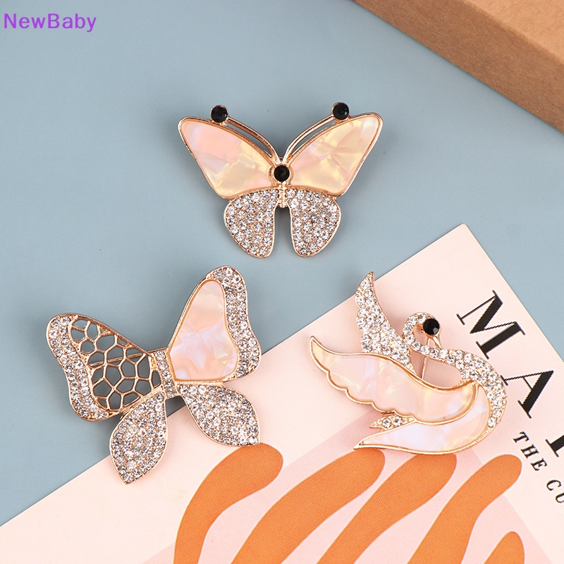 Newbaby Berlian Imitasi Swan Butterfly Bros Untuk Wanita Berlian Imitasi Bros Fashion Pesta Pernikahan Perhiasan Aksesori Pin Bros Hadiah ID