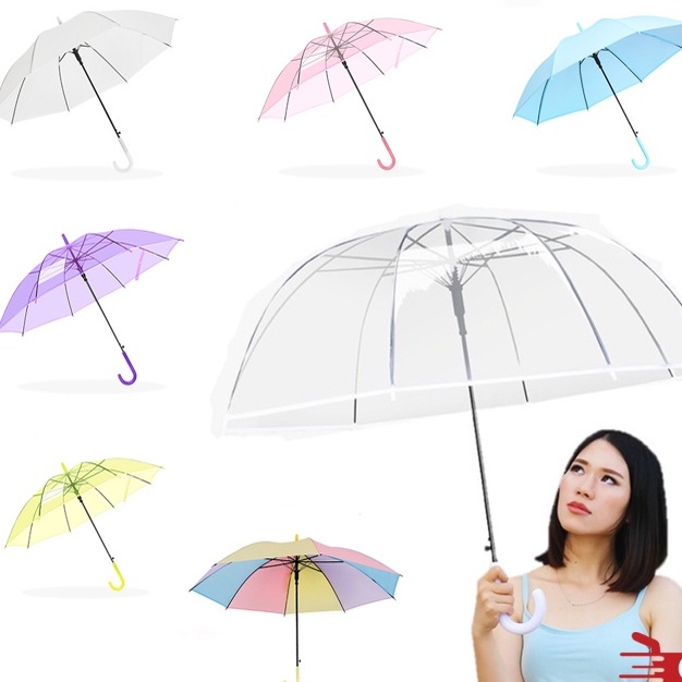 JT - Payung Transparan Style Korea Jepang Polos Warna Warni / Payung Lipat Bening Cantik / Payung Rainbow Umbrella / Payung Tongkat Panjang Gradasi Bahan PVC