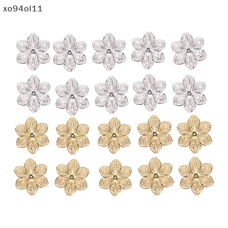 Xo 50Pcs /Set Kerawang Kerajinan Bunga Ch Konektor Temuan Perhiasan Liontin DIY OL