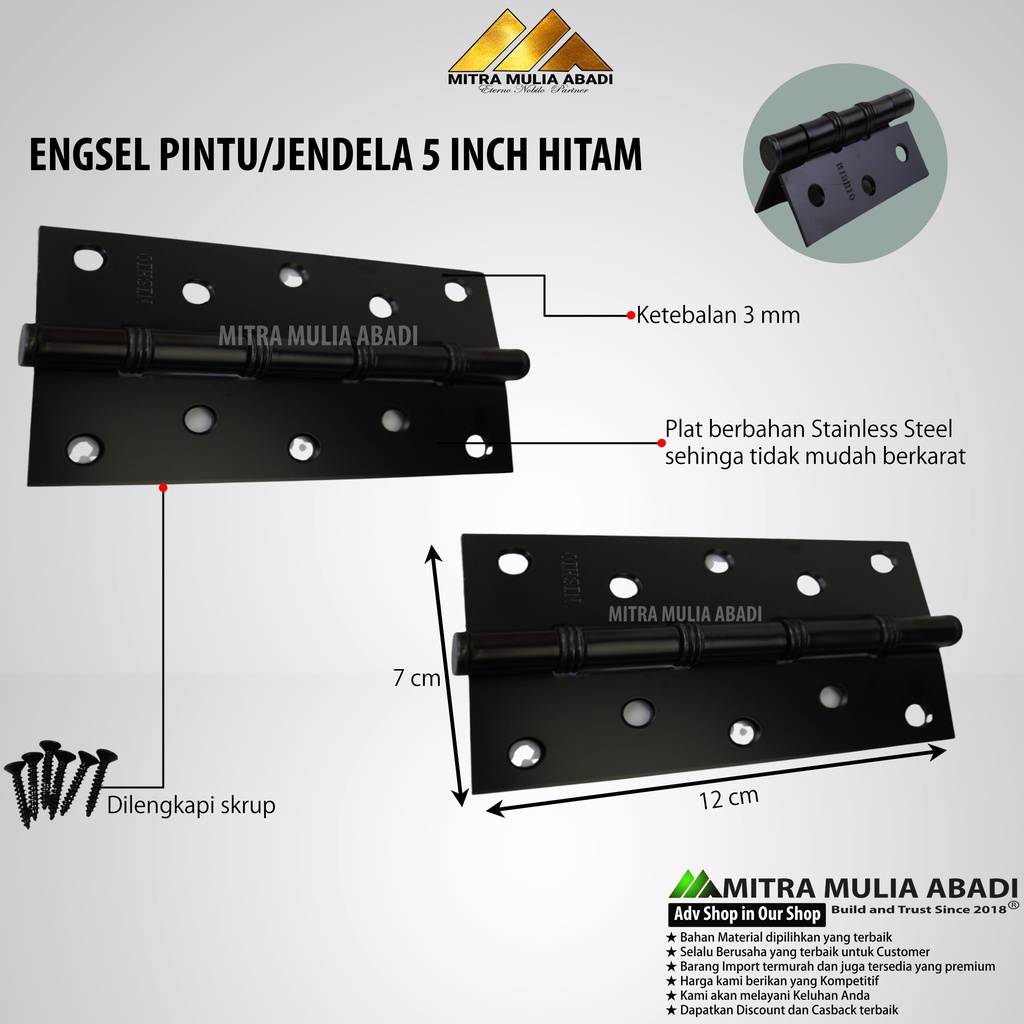 Engsel Pintu Hitam 5 Inch Jendela tebal/besar