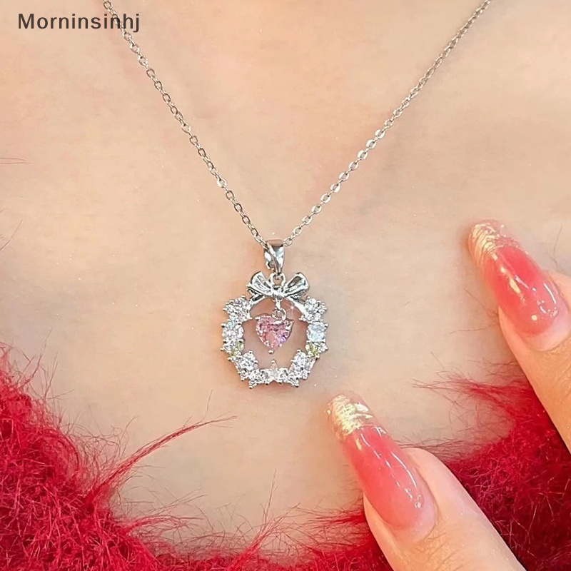 Mornin Kalung Liontin Garland Zirkon Merah Muda Gaya Korea Simple Warna Silver Rantai Leher Perhiasan Rantai Klavikula Kristal Untuk Wanita Hadiah id