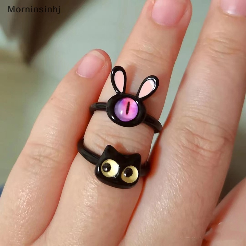 Mornin Gaya Lucu Fashion Mata Kucing Manis Pasangan Jari Cincin Kelinci Hewan Pembukaan Adjustable Aksesoris Cincin Untuk Wanita Perhiasan Hadiah id