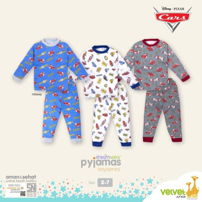 Baju tidur anak laki-laki Velvet setelan panjang 2-10 tahun - 3 Tahun