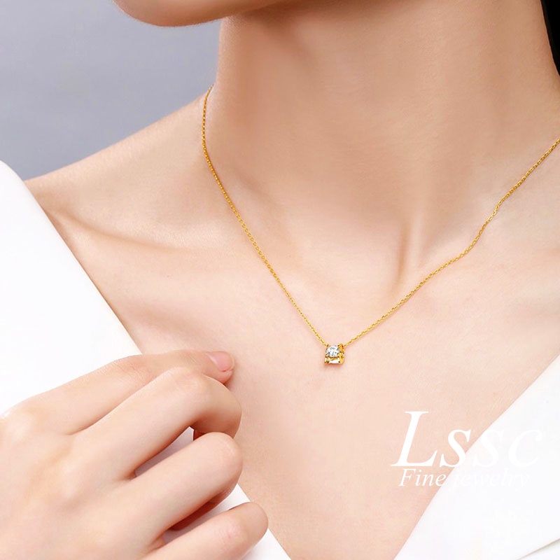 Kalung Titanium Berlian Permata Satu Emas 18K Anti Karat Aesthetic Simple Fashion Aksesoris Wanita Perhiasan