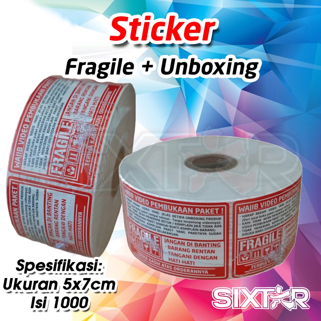 

Stiker Fragile Label Sticker Kemasan Packing Packaging Wajib Video Unboxing 50.8mm x 76.2mm / 5x7cm / 2x3inch 1Roll Isi 1000