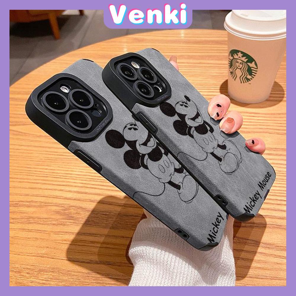 VENKI - Untuk iPhone 11 Case Leather Pupil Suede Case Soft Shockproof Phone Case Camera Simple Cute Cartoon Mouse Kompatibel dengan iPhone 14 13 Pro max 12 Pro max xr xs 7Plus 8Plus