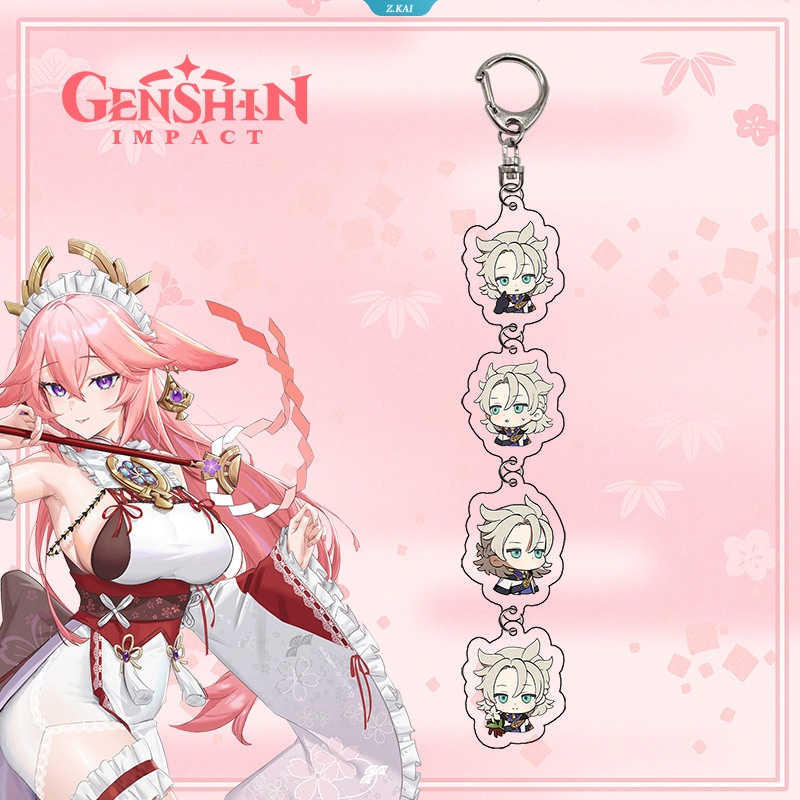 Genshin Impact Mona Aether Yae Miko Keqing Hu Tao Yun Jin Kamisato Ayaka Gantungan Kunci Ransel Charm Siswa Q Versi4 String Bag Charm [ZK]