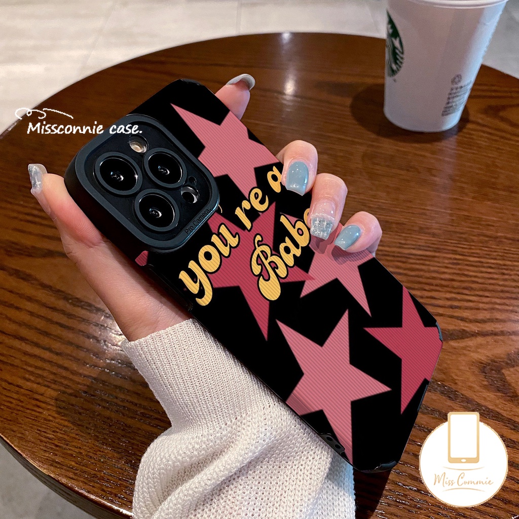 IPHONE Fashion Huruf Pink Star Soft Phone Case Kompatibel Untuk Iphone11 13 14 7Plus XR 12 Pro MAX X7 8 Plus XS MAX Cinta Hati Mewah Tekstur Kulit Shockproof Cover