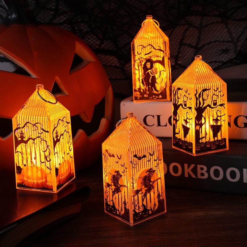 1 Pc Halloween Lampu Lilin LED Vintage Kastil Kelelawar Labu Gantung Lentera Api Lampu Malam Mengerikan Perlengkapan Dekorasi Pesta Rumah