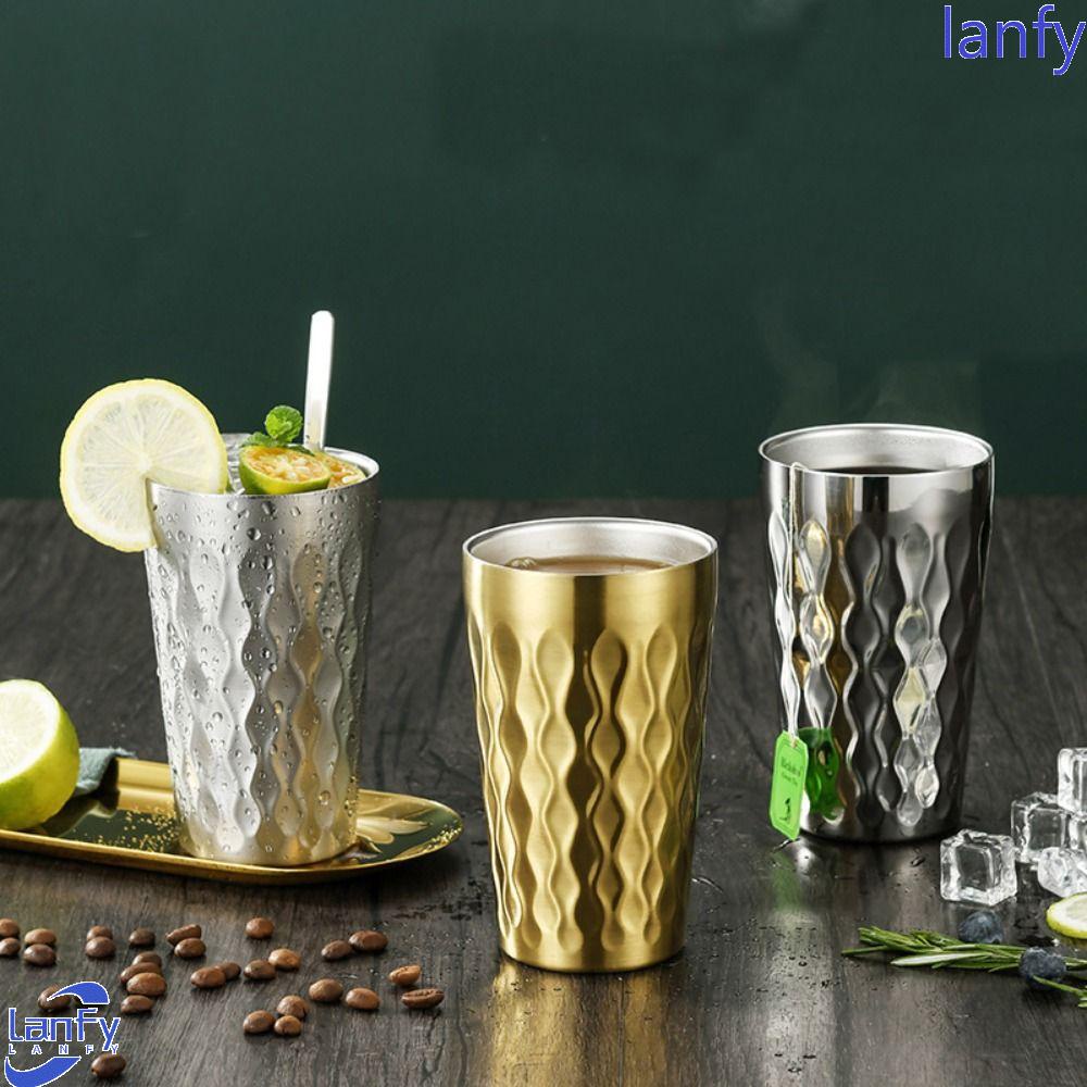 Lanfy Cangkir Air Emas Isolasi Anti Jatuh Restoran Barbekyu Toko Wadah Anggur Double-Wall Rumah Gaya Korea Mug Minum
