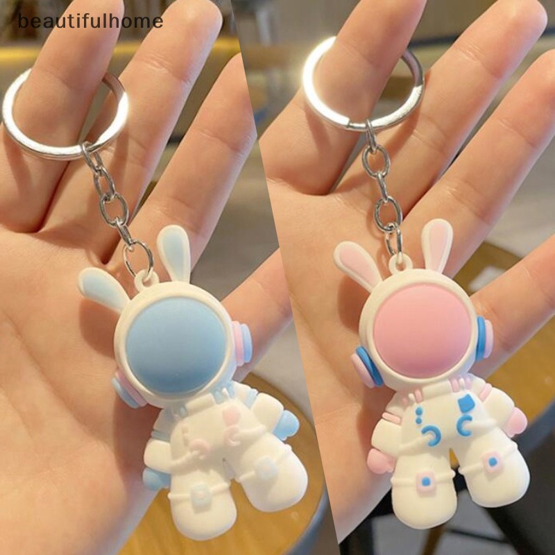 {beautifulhome} Kelinci Luar Angkasa Astronot Gantungan Kunci Kartun Liontin PVC Gantungan Kunci Bunny Ransel Aksesoris Perhiasan Hadiah.