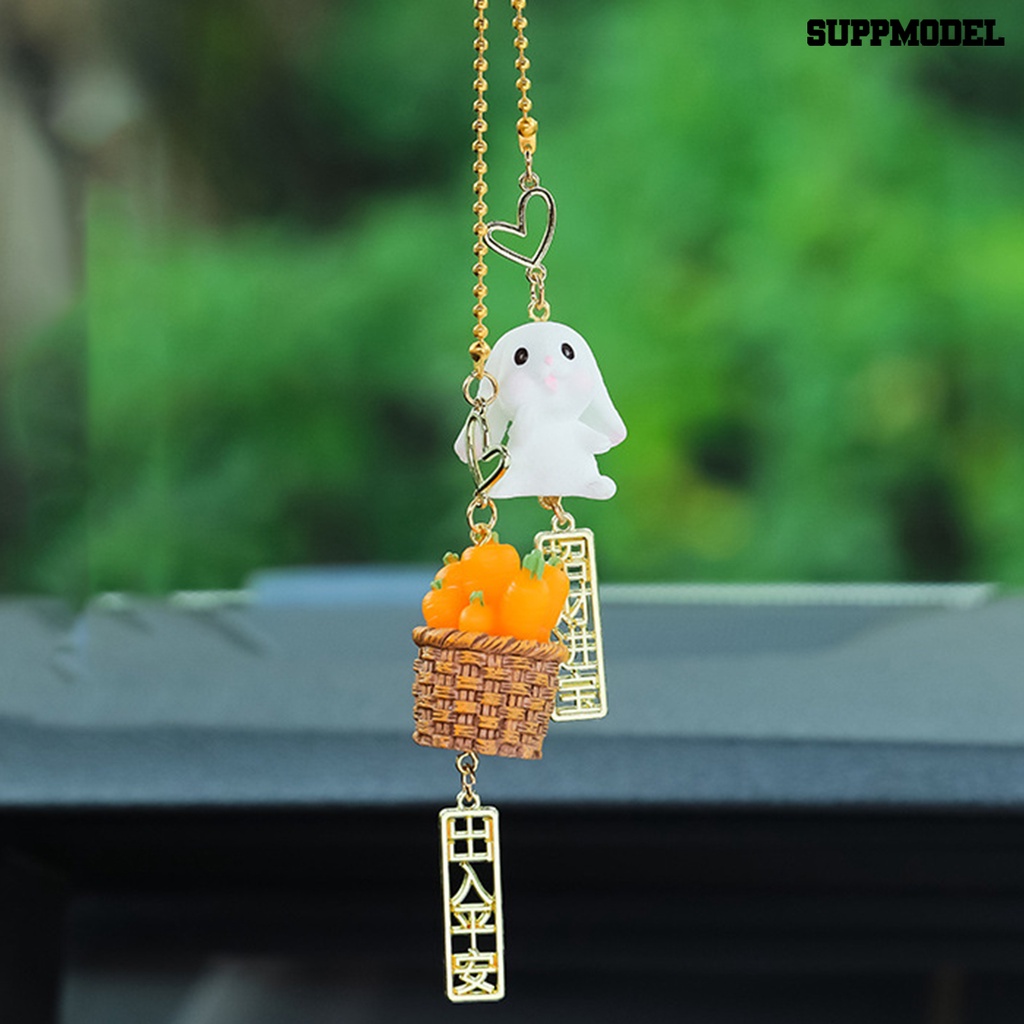 [SM] Liontin Mobil Hollow Safety Plaque Lucky Charm Bambu Keranjang Resin Spion Mobil Rabbit Pendant Decor Aksesoris Interior