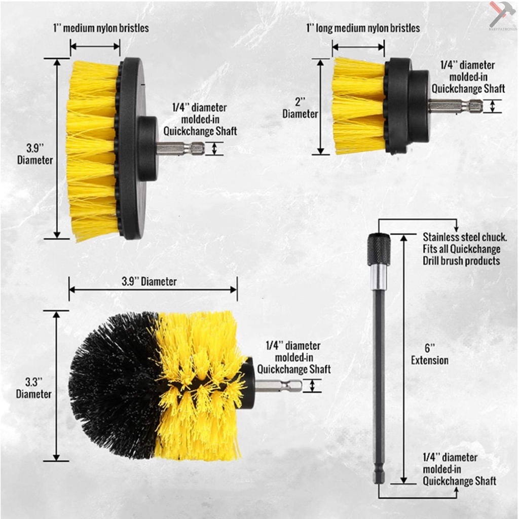 4pcs Kit Sikat Bor Detailing Sikat Cuci Mobil Bor Bulu Keras Auto Scrubber Detailing Cleaning Tool