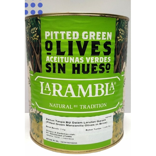 

La Rambla Pitted Green Manzanilla Olives 3kg Zaitun Spain Import