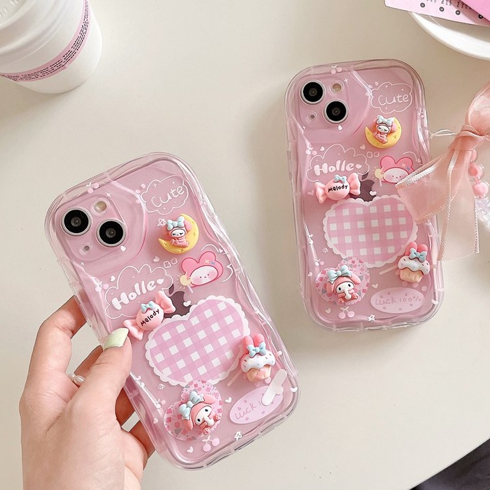 3D Hand Made Diy Candy Melody Pink Love Soft Case iPhone 11 12 13 14 Pro Max New Puff Casing Apple for women girls Gift