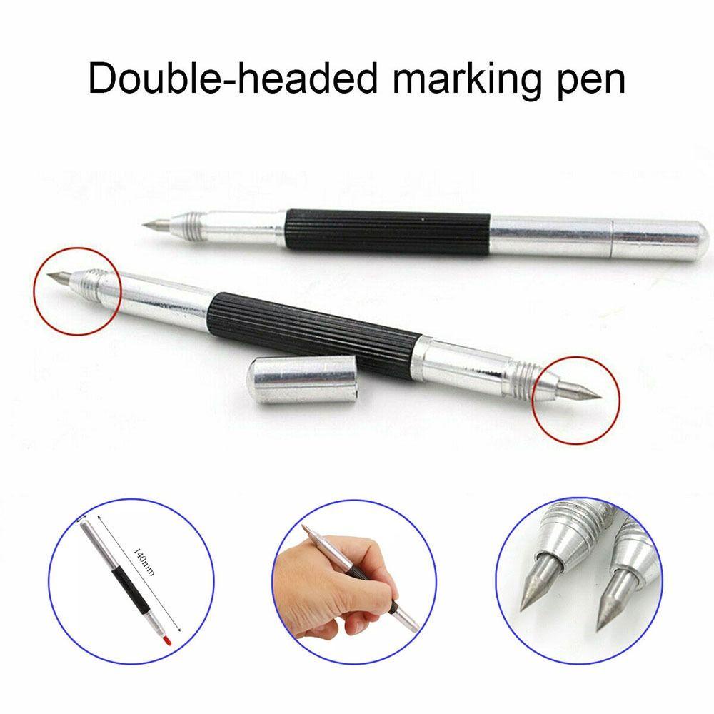 TOP 8buah Pena Coretan Alat Penanda Konstruksi Berkepala Ganda Penanda Logam Pengukir Kaca Keramik Ujung Ganda