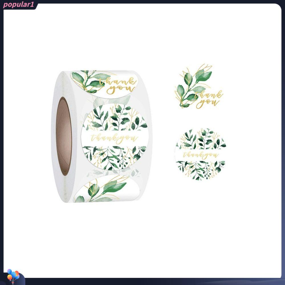 Populer Stiker Pesta Bentuk Bulat Daun Hijau Label Roll