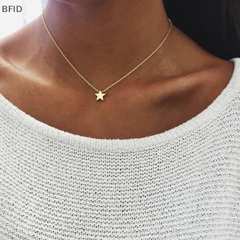 [BFID] Baru Wanita Chocker Gold/Silver Warna Rantai Bintang Hati Choker Kalung Perhiasan Collares Jewelry Gift [ID]