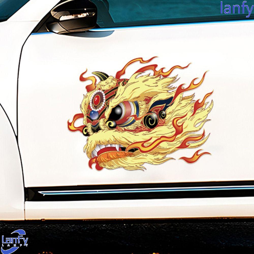 Lanfy Stiker Mobil Auto Pintu Jendela Fashion Aksesoris Mobil Interior Parts Produk Mobil Dekorasi Lion Dance Head Sticker