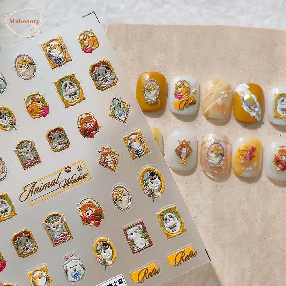 Mxbeauty Stiker Kuku Warna-Warni Kucing Hewan Manicure Kartun Beruang Dekorasi Kuku Untuk Wanita