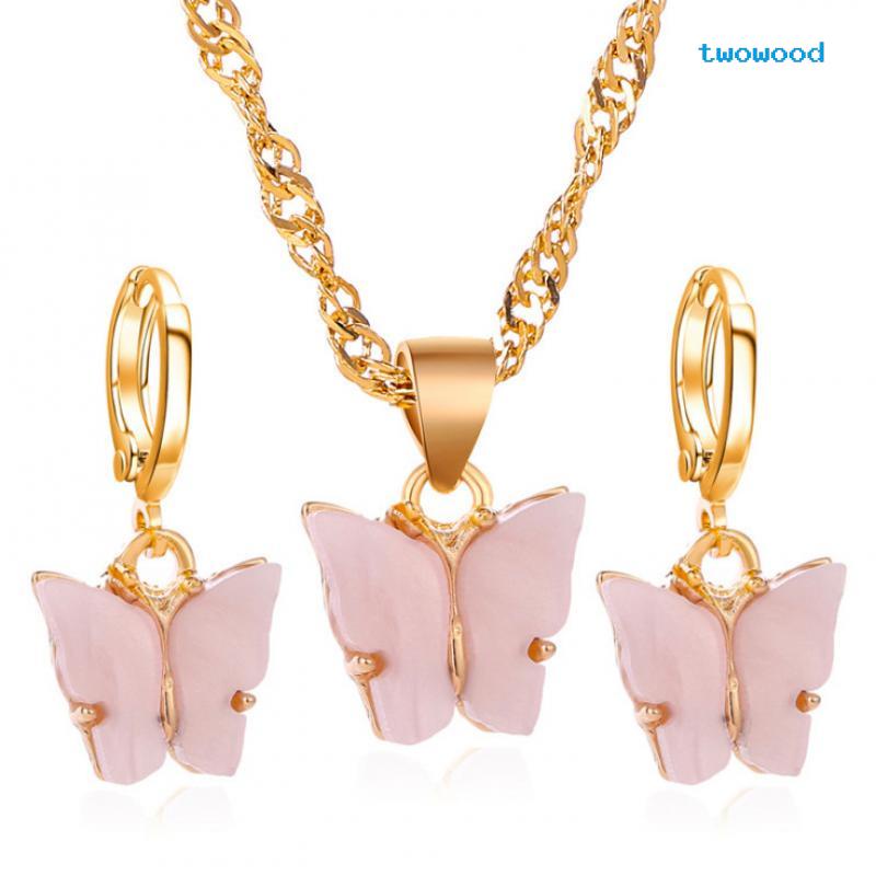 Twowood Butterfly set Kalung Anting Hewan Serangga Kecil Segar Dan Manis