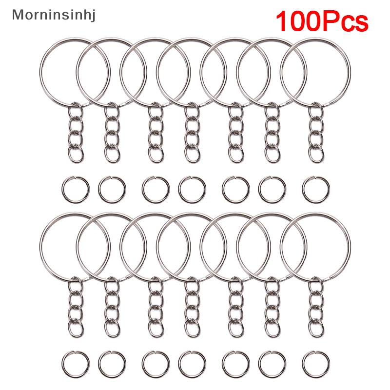 Mornin 100Pcs 50pcs Gantungan Kunci Cincin Dengan Rantai Dan 50pcs Buka Jump Rings DIY Key Chain id