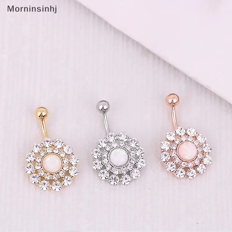 Mornin Emas Warna Perak Stainless Steel Fashion Belly Button Rings Bunga Zirkon Kristal Pusar Rings Untuk Wanita Perhiasan Tubuh id