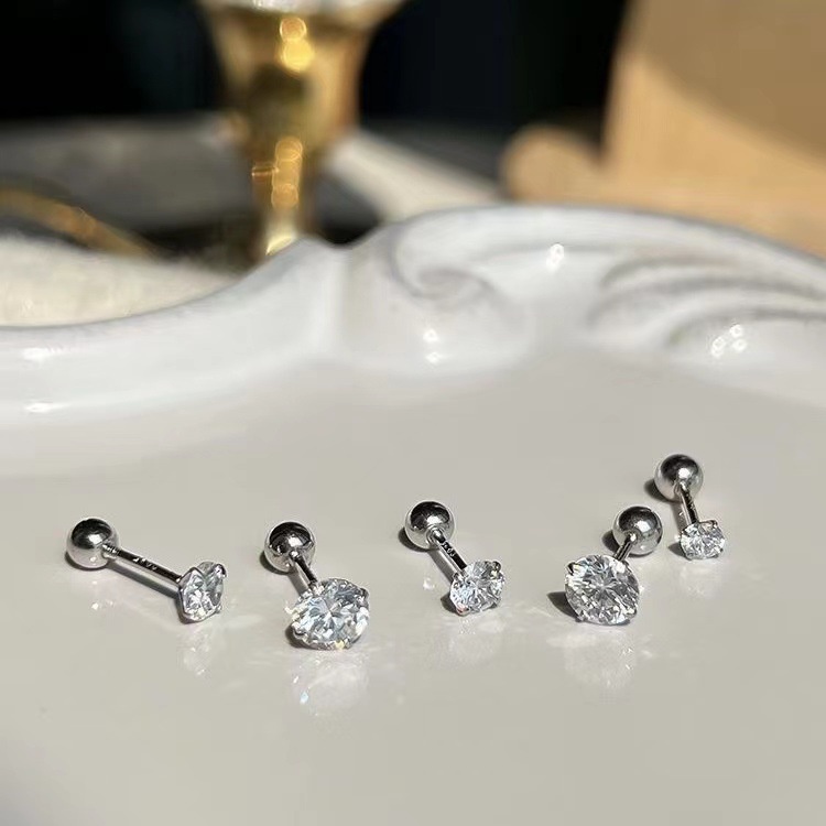 Anting sekrup perak zirkon sederhana mode anting Stud emas untuk wanita Hypoallergenic aksesoris Jewerly