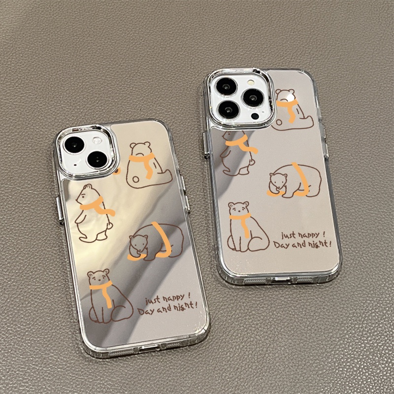 IPHONE Beruang Polar Memakai Syal Mirror Phone Case Kompatibel Untuk Iphone11 12 13 14 12Pro 13Pro 14Pro Pro Max XR X XS Max Electroplating Tombol Perlindungan Mirror Cover