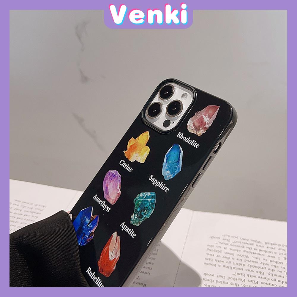 VENKI - Untuk iPhone 11 iPhone Case Hitam Glossy TPU Soft Shell Tahan Guncangan Perlindungan Kamera Permata Sederhana Kristal Kompatibel dengan iPhone 14 13 Pro max 12 Pro Max xr xs max 7 8Plus