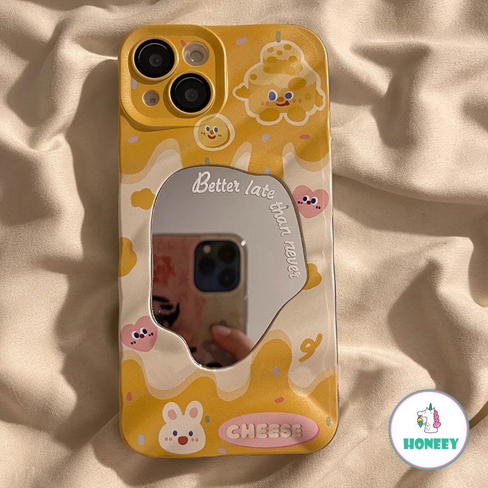 IPHONE Cute Cheese Bear Bunny 3D Wave Pattern Back Cover Untuk Iphone14 13 12 Pro Max Case Iphone11 Trendy Irregular Mirror Anti-Shock Casing Hp