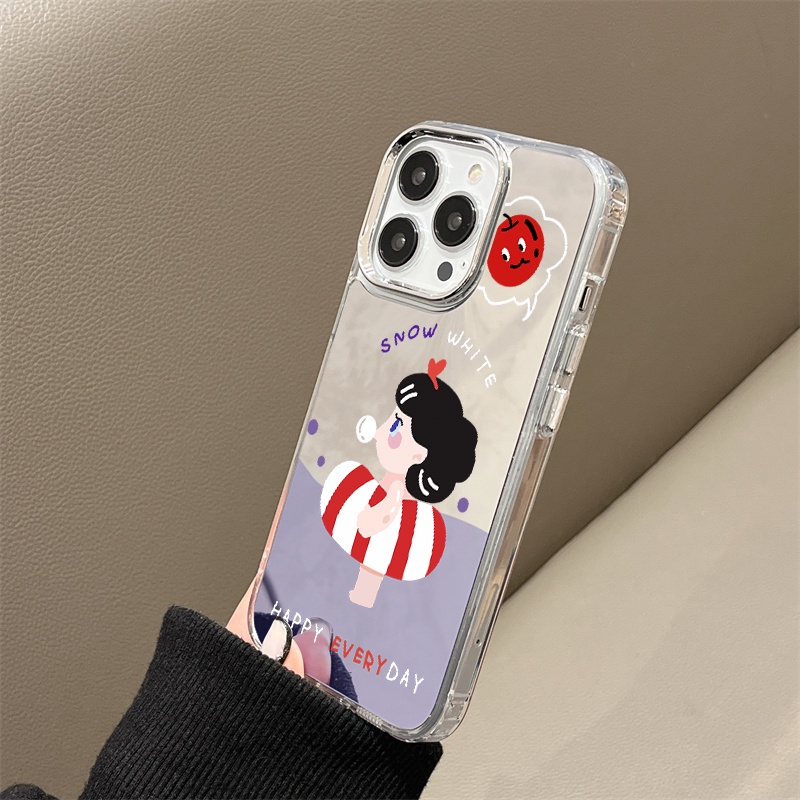 IPHONE Lifebuoy Girl Mirror Phone Case Kompatibel Untuk Iphone11 12 13 14 12Pro 13Pro 14Pro Pro Max XR X XS Max Electroplating Tombol Perlindungan Mirror Cover