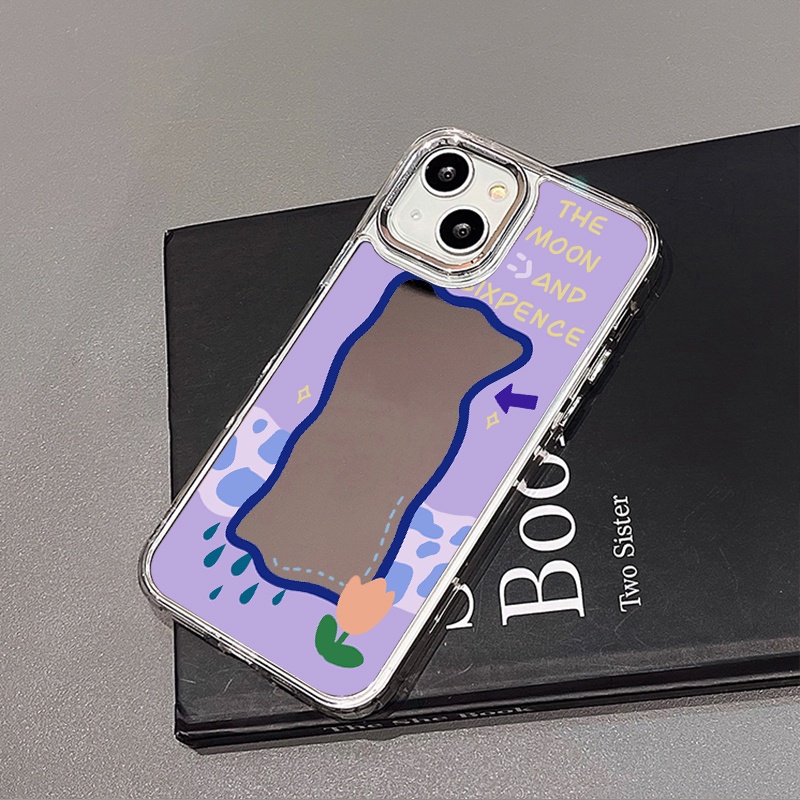 IPHONE Casing Ponsel Cermin Lukisan Ungu Kompatibel Untuk Iphone11 12 13 14 12Pro 13Pro 14Pro Pro Max XR X XS Max Electroplating Tombol Perlindungan Mirror Cover