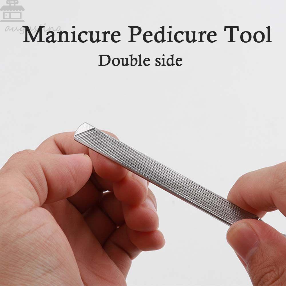 AUGUSTINA Agustina Kikir Kuku Non-slip Tahan Lama Nail Art Tools Stainless Steel Cekung Gagang Dua Sisi Kuku Gerinda Penyangga