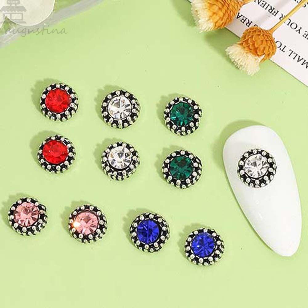 AUGUSTINA Agustinina Dekorasi Kuku Bahan Alloy Gaya Jepang Bulat Berlian Imitasi Manicure Nail Jewelry Untuk Wanita