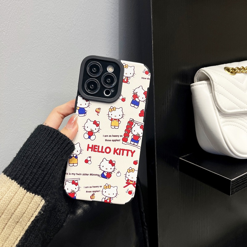 IPHONE Untuk Iphone14 13 12 11 Pro Max X XR XS Max7 8 Plus Kartun Lucu Hello kitty Tekstur Vertikal Pelindung Kulit Soft case