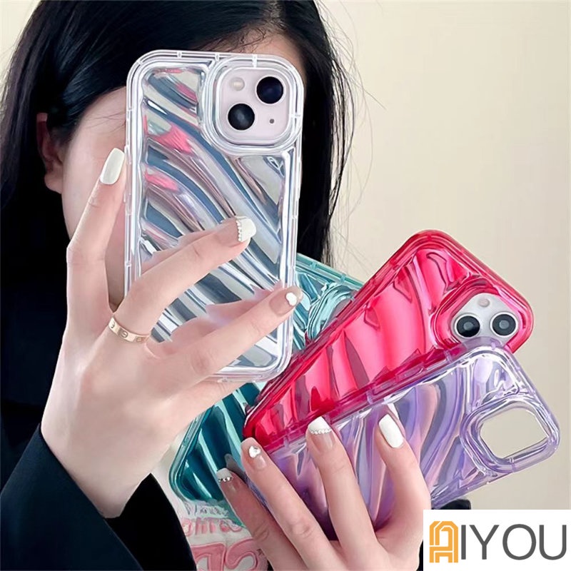 IPHONE Bling Wave Phone Case Untuk Iphone1 1 12 13 14 Pro Max 7 8 Plus 12Pro X XR XS MAX SE 2020 2022 14 Plus Case Silikon Lembut Permen Warna-Warni Pelindung Shockproof Cover