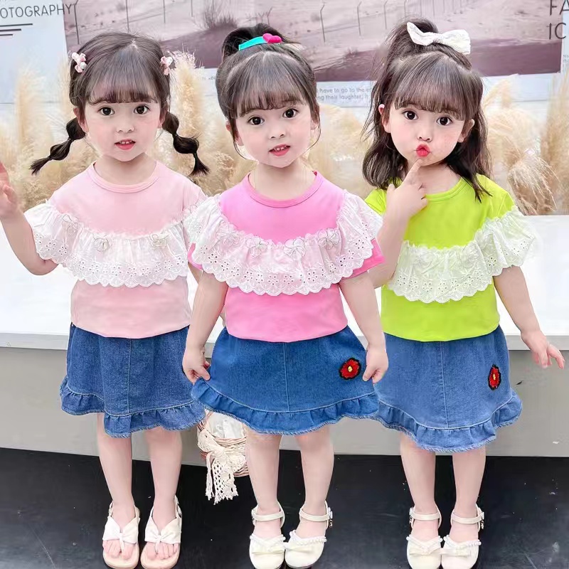 SR-804 Setelan Tshirt + Rok Mini Anak Import STARLA / Rok Rample Anak Import / Kaos Anak Import / Da