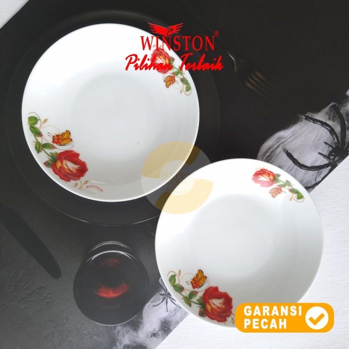 WINSTON 1pcs ROSE RED KUPU Piring Buah Keramik 6in | Plate Mini 15cm