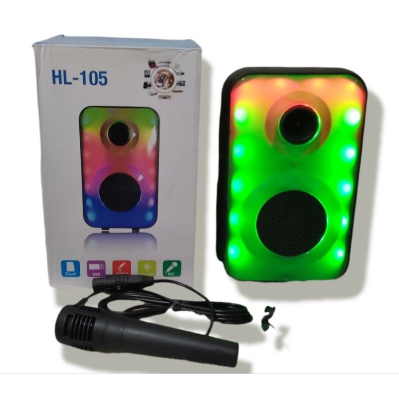 Speaker Bluetooth Free Mic Karaoke SQRS HL-105 Salon Aktif Portable  Radio Fm Wireless Speaker Lampu Disco Super Bass Led READY