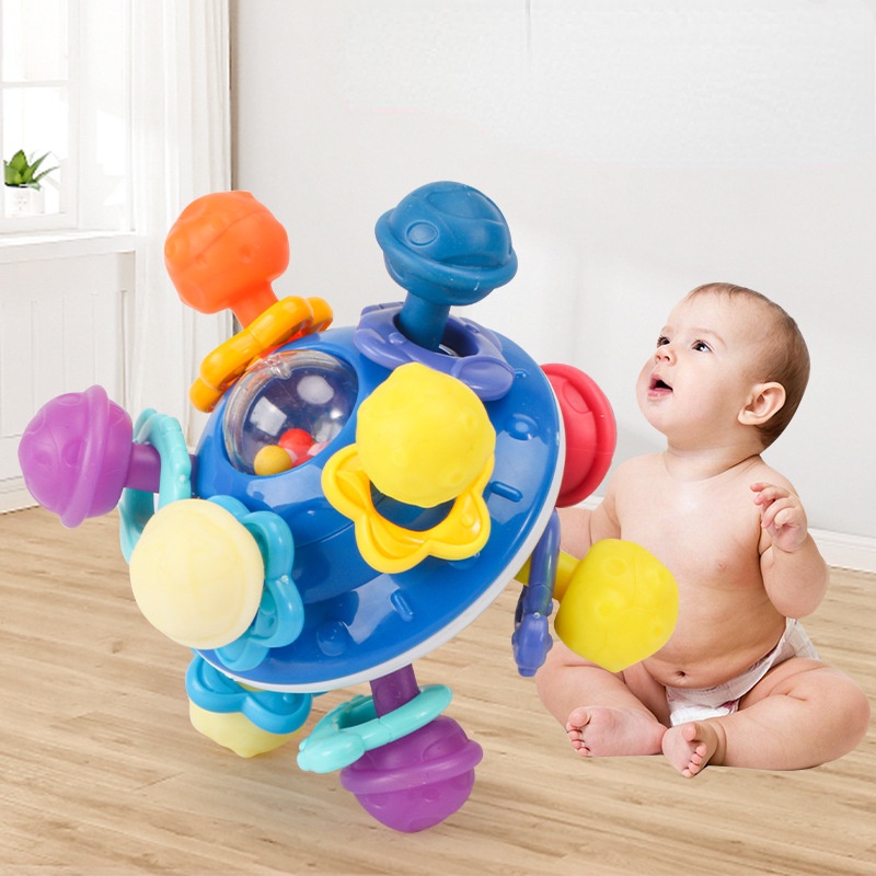 Puzzle Bayi Baru Mainan Menyenangkan Luar Angkasa UFO Baby Grasp Training Tangan Grasp Bola Mainan Hadiah